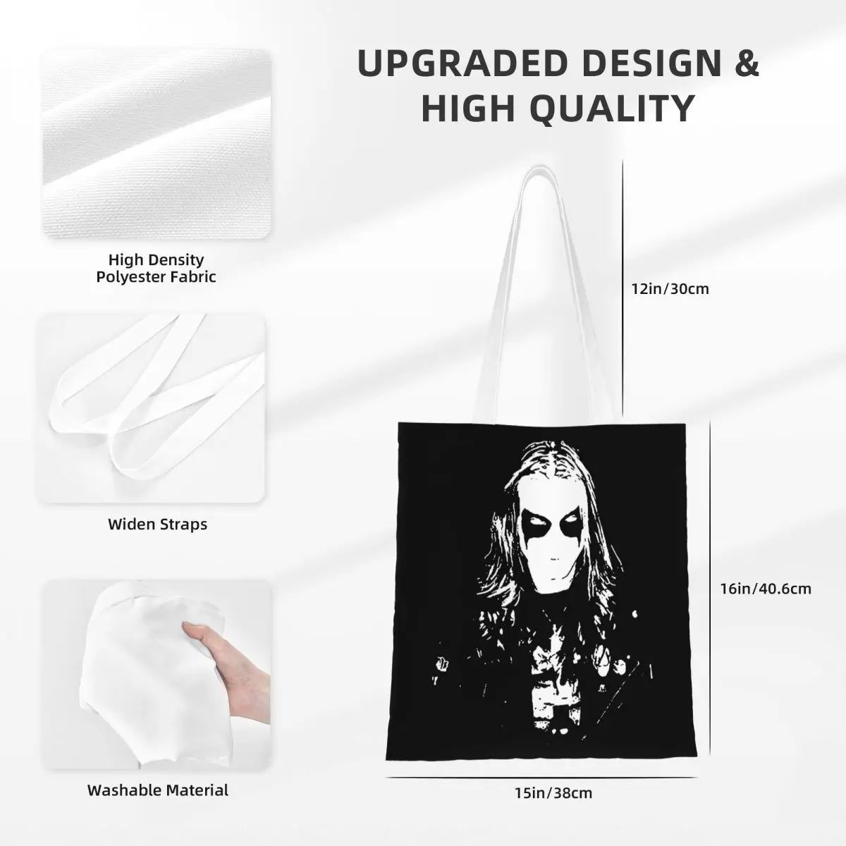 Black Metal Euronymous Canvas Tote Bag Trendy Large Capacity Shopping Bag for Women Student Bags