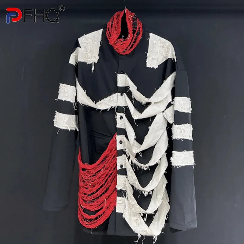 

PFHQ INS Twisted Flower Splice Shirts Men's Fashion Creativity Light Luxury Handsome Temperament Avant-garde Autumn Tops 21Z2395