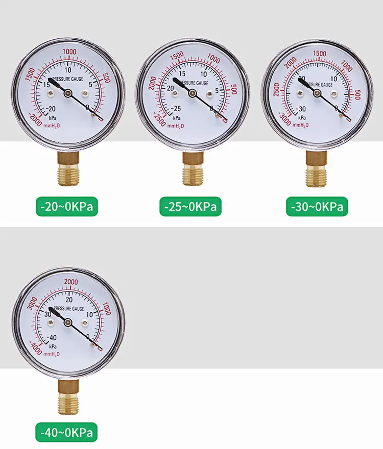 Kpa pressure gauge -40~0kpa 0-2.5kpa 0-4kpa 0-6kpa 0-10kpa 0-15kpa 0-16kpa 0-20kpa 0-30kpa 0-50kpa 0-60kpa micro pressure meter