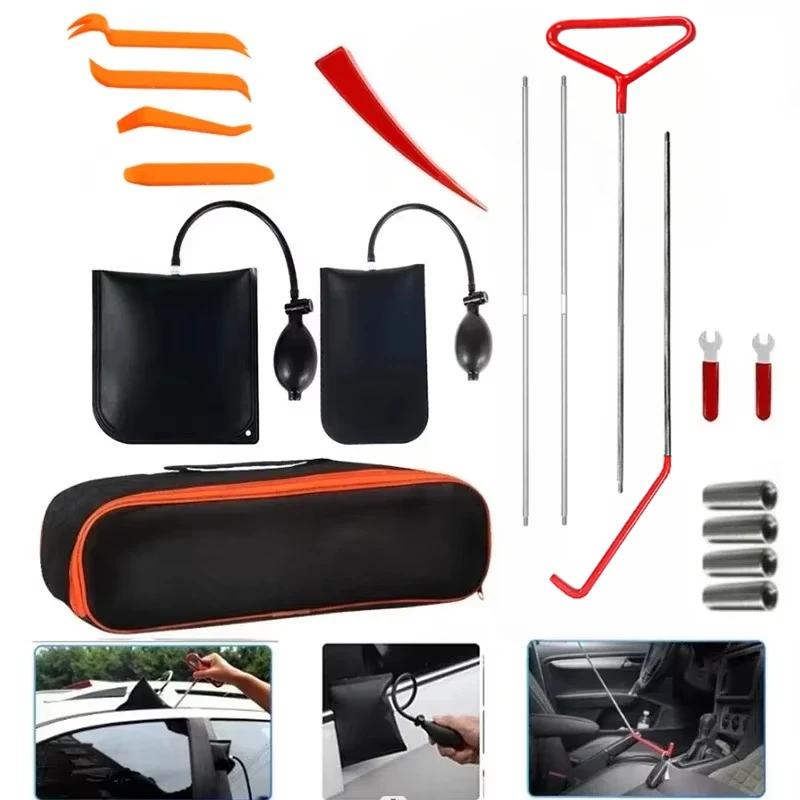 Car Tool Car Window Door Key Anti Lost Kit Inflatable Air Pump Air Wedge Non Marring Wedge with Long Reach Grabber for Car Truck