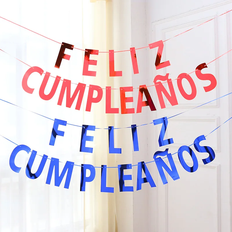 New Spanish Happy Birthday Letter Banner Pull Flag Birthday Party Atmosphere Decoration Pull Flower S1251