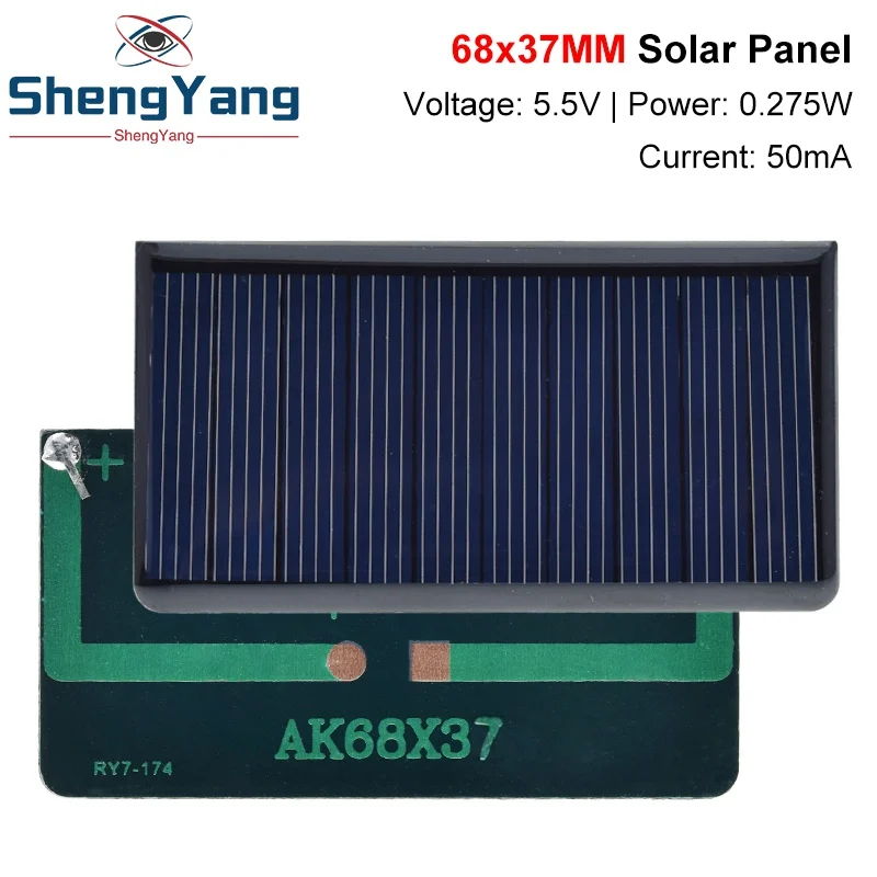 Солнечные панели TZT, 5,5 В, 50 мА, поликристаллические, 68x37 мм, солнечные мини-элементы, фотоэлектрическая панель «сделай сам» для зарядного устройства аккумулятора