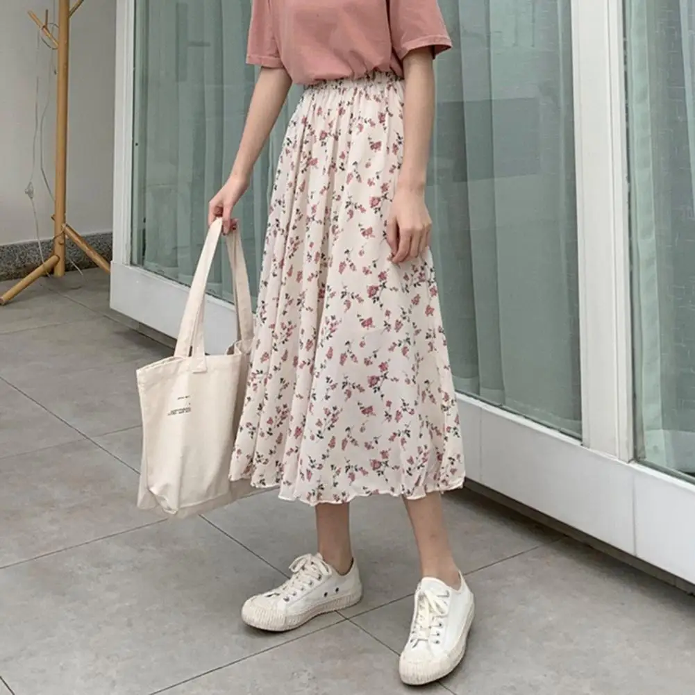 Summer Floral Skirt Floral Print A-line Maxi Skirt Stylish Mid-rise Women's Summer Forest Style Long Skirt for Daily Wear Flowy