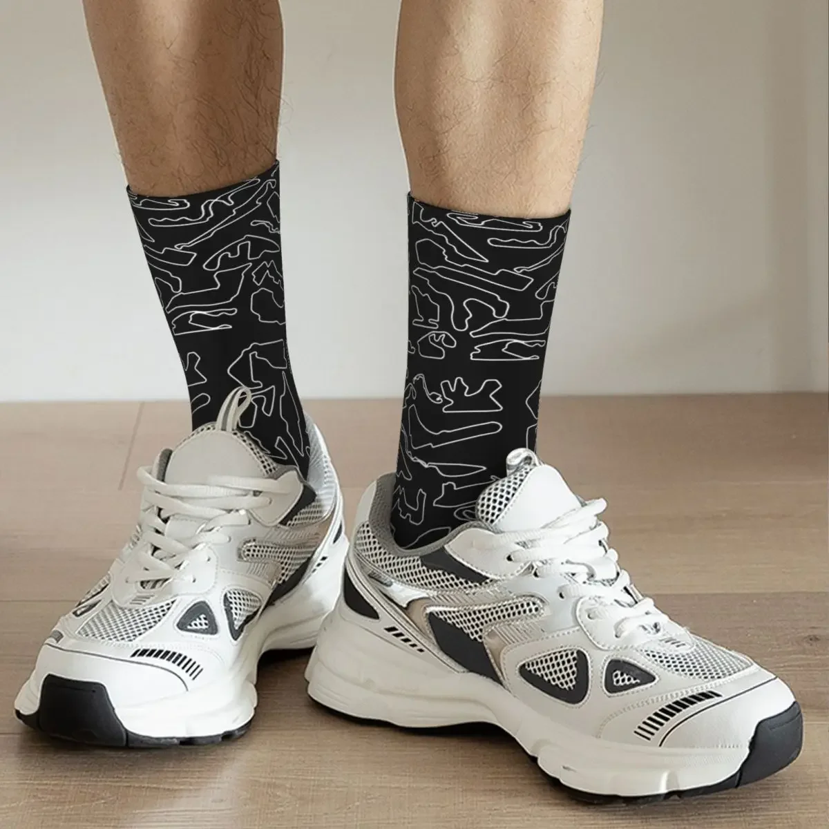 F1 2023 Tracks (Black) Socks Harajuku Sweat Absorbing Stockings All Season Long Socks Accessories for Unisex Birthday Present