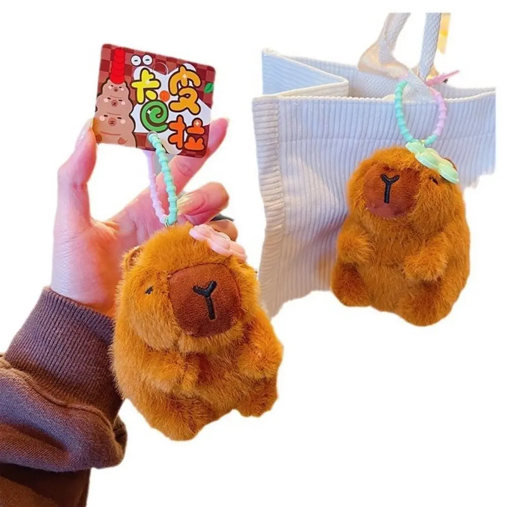 Stuffed Doll Capybara Plush Pendant Creative Little Flower Plush Capybara Keychain Funny Cute Capybara Plushie Doll Keyring