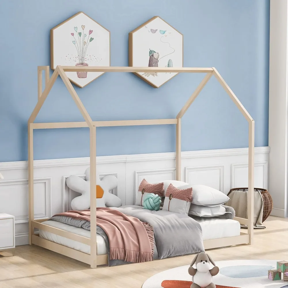 إطار سرير منزلي كامل من SOFTSEA للأطفال، سرير بمنصة خشبية بإطار سرير للأطفال، حاجة إلى صندوق زنبركي، سهلة التجميع، ناتورا #1