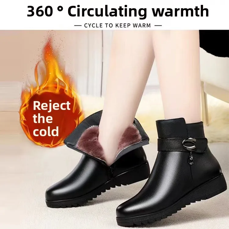 

Брендовые женские зимние утепленные кожаные ботинки на флисовой подкладке, нескользящие, мягкие, теплые, для мам и пожилых женщин