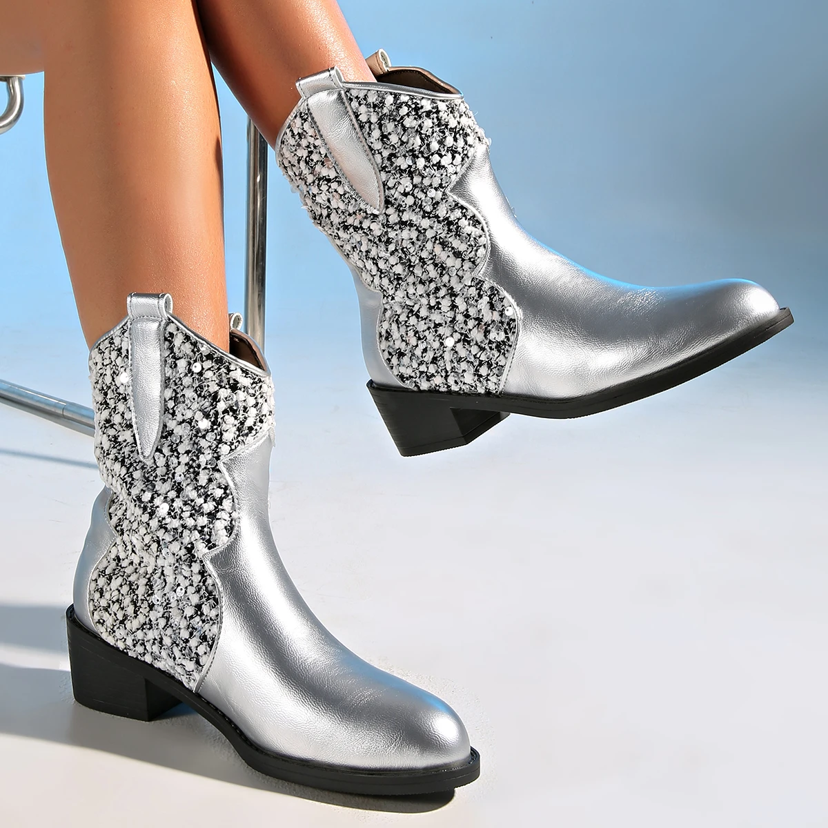 Women Boots 2024  Winter New Fashion Side Sequin Decoration Trend Wedge Cowboy Boots Casual Comfortable Outdoor Shoes Women