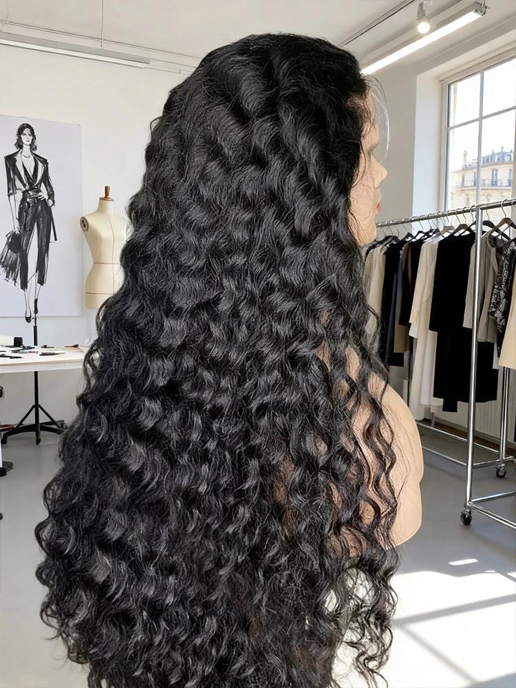 

Brazilian Human Hair Deep Wave 13x6 HD Lace Frontal Wig 40 46 Inch 250% Density Curly Water Wave Wig Pre Plucked For Black Women