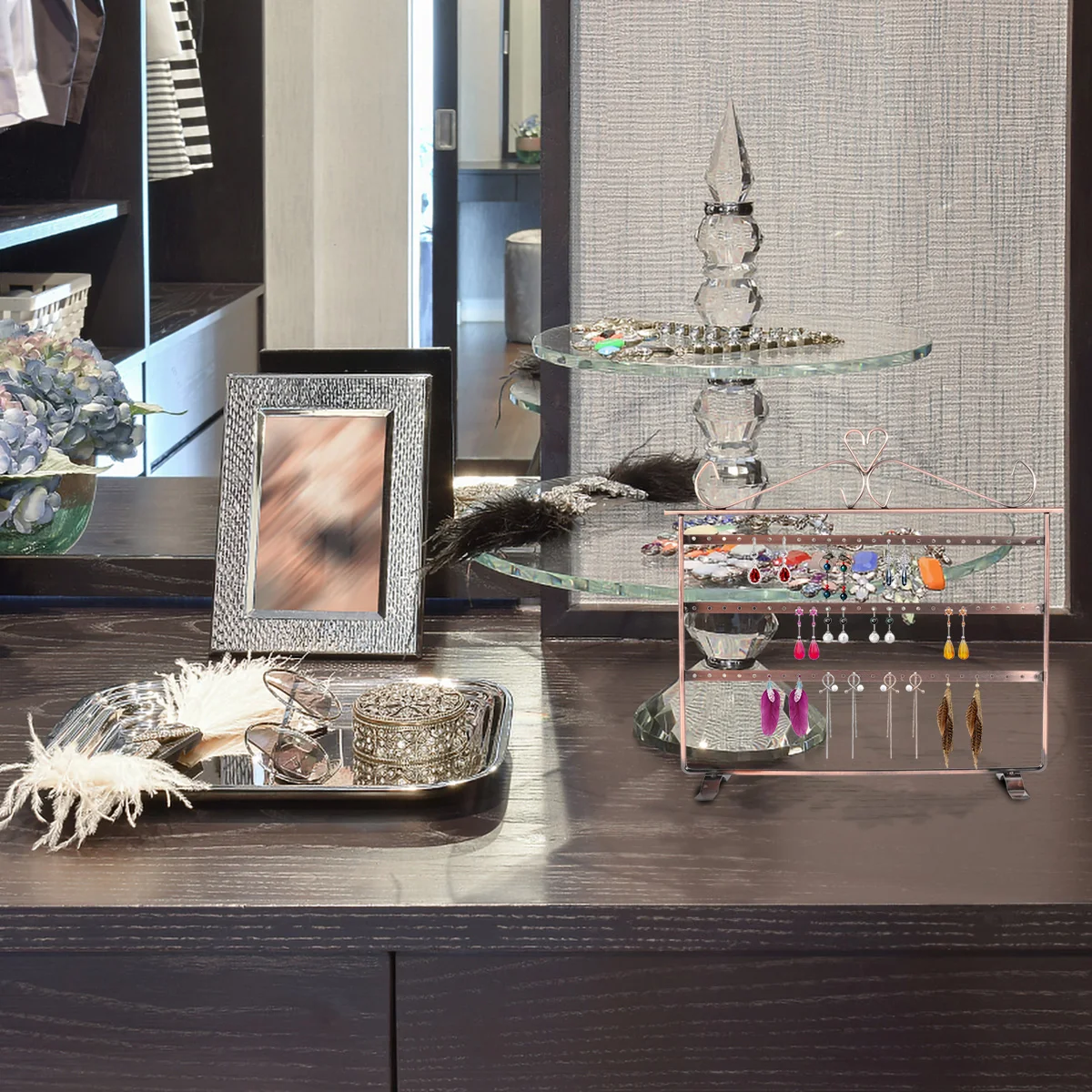 

1 шт. трехслойная подставка для сережек, металлический двусторонний органайзер для ювелирных изделий, держатель, витрина для хранения, подставка для сережек