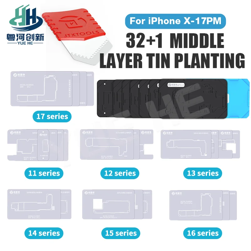 JTX M29 Reballing Platform for iPhone X to 17PM Magnetic Adsorption High Precision Universal Base Square Hole Stencils