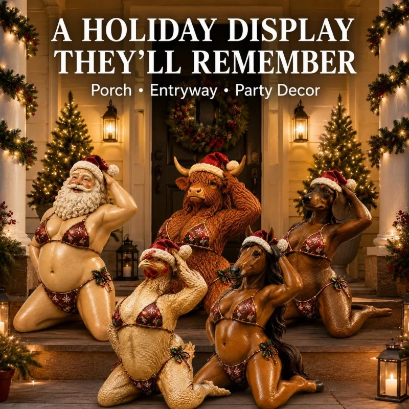 Holiday Collectible Figures Kneeling Santa Claus Figurine Bikini Highland Cattle Statue Dachshund Chick Horse For Festive