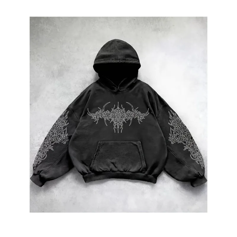 Lockerer, lässiger Kapuzenpullover mit rundem Spinnen-Buchstaben-Print, modischer Kapuzenpullover, atmungsaktiver Rundhalsausschnitt, Street-Style – Detail 4