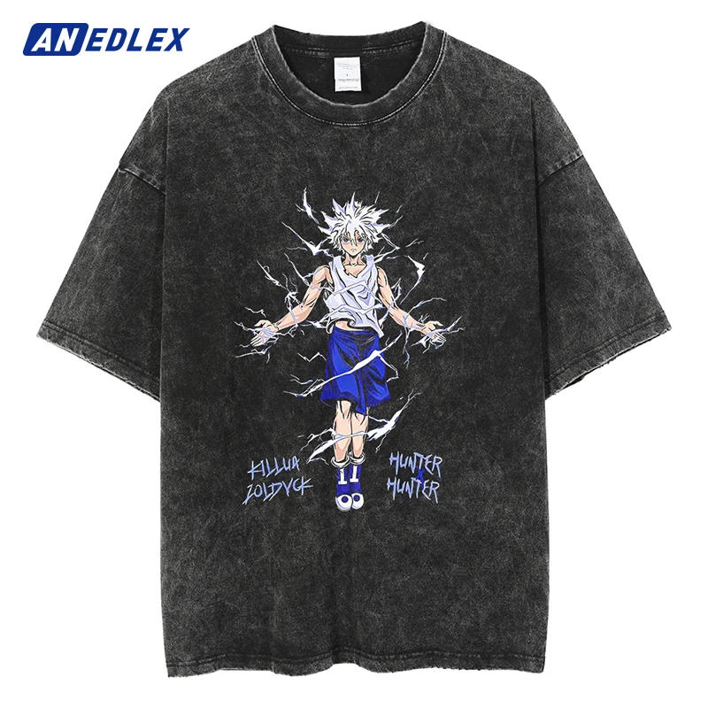 

Hip Hop Washed Black T Shirt Men Streetwear Anime Girl Print T-Shirt Harajuku Cotton Tshirt Summer Short Sleeve Shirt