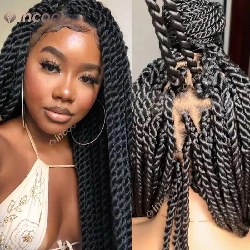 Senegalese Full Lace Braided Wigs For Black Women Synthetic Knotless Box Braided Lace Front Wig Goddess Braids Faux Locs Wigs