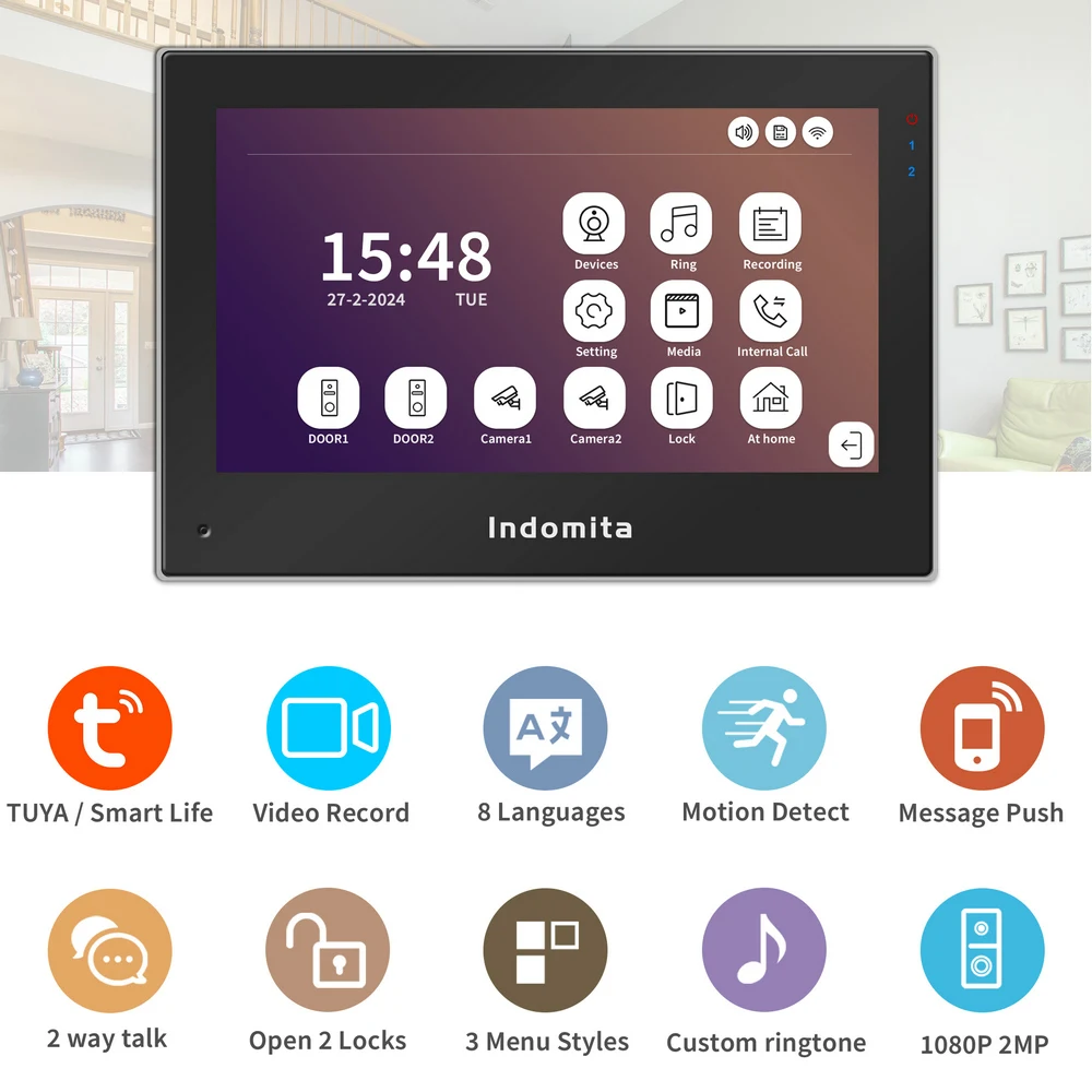 Indomita WiFi Video Door Phone,Tuya Smart Intercom System for Villa,Touch Screen 7\