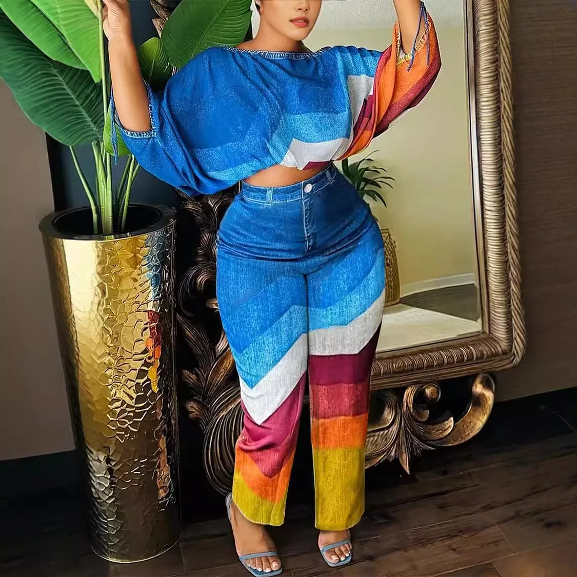 2 Piece Women Sets Dashiki African New Arrival Summer Autumn Matching Sets Two Pieces Sets Top Pants Suits Outfits Clothing