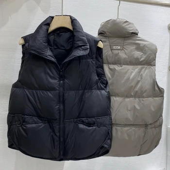 Women Autumn Winter Down Cotton Vest Jacket 2025 New Women Loose Stand Collar Vest Coat Women Short Vest Jacket Cotton Waistcoat 4