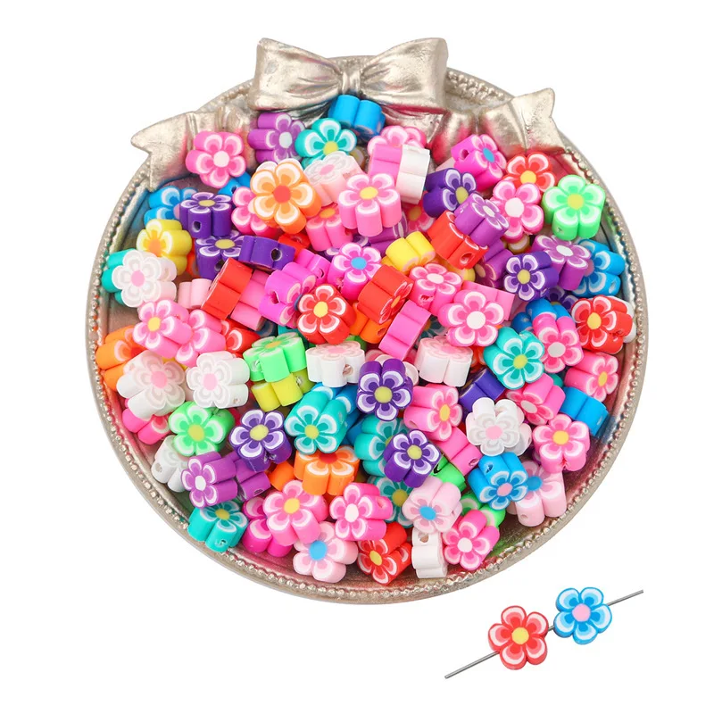100Pcs Random Style Polymer Clay Beads Stars Fruit Flowers Heart Loose Spacer Beads for Women DIY Jewelry Making view 4