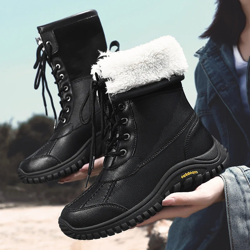 Snow Boots Women Lace-up Waterproof Comfortable Ladies Rain Shoes Female Keep Warm Mid-Calf Winter Boots Outdoor Ankle Boots New