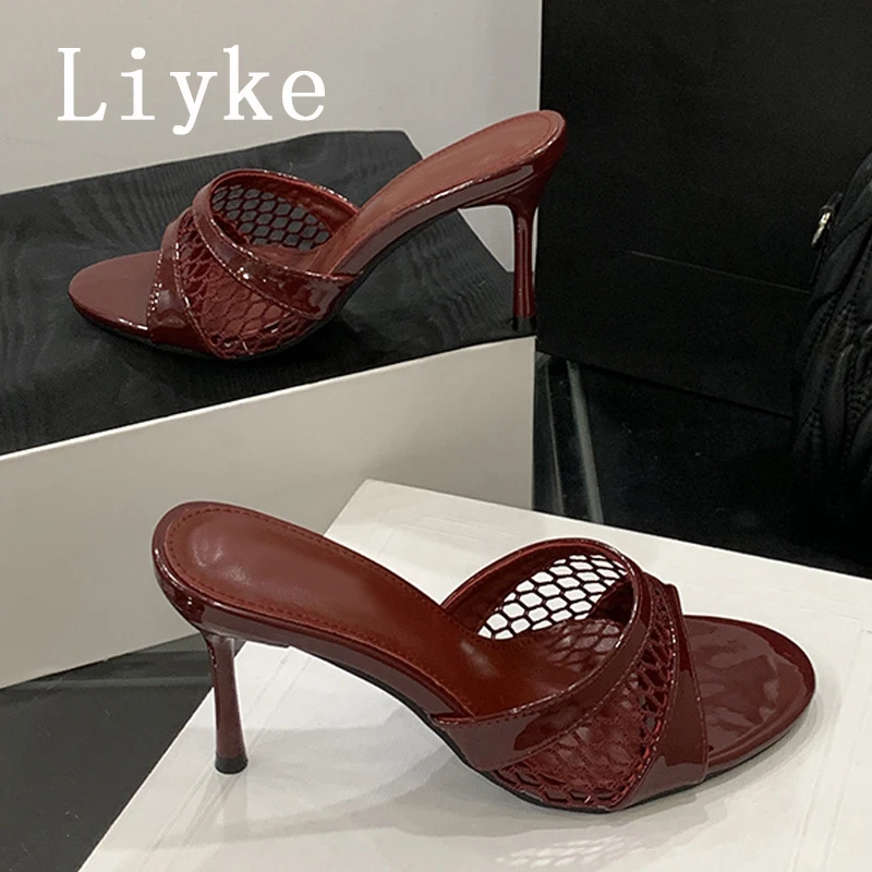 

Liyke/летние модные дышащие сетчатые женские тапочки, круглые туфли-лодочки с открытым носком, вечерние модельные туфли на высоком каблуке, черные