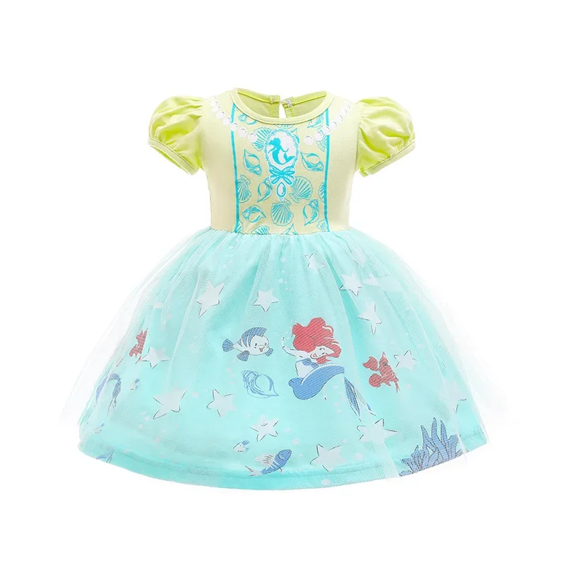 New Summer Baby Girl Dress Mesh Bubble Sleeves Cinderella Elsa Mermaid Belle Princess Dress  Halloween Dress Q15