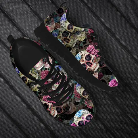 2025 고딕 설탕 해골 3D 인쇄 여성 플랫 캐주얼 신발 통기성 숙녀 운동화 야외 레이스 업 스포츠 조깅 운동화