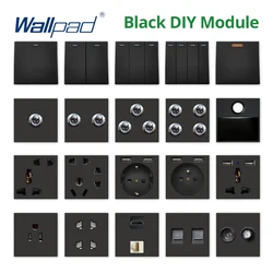 Wallpad Black DIY Module Function Key 1 2 3 4 Gang Reset Light Switch Wall Power Socket Electrical Outlet USB Port 52*52mm