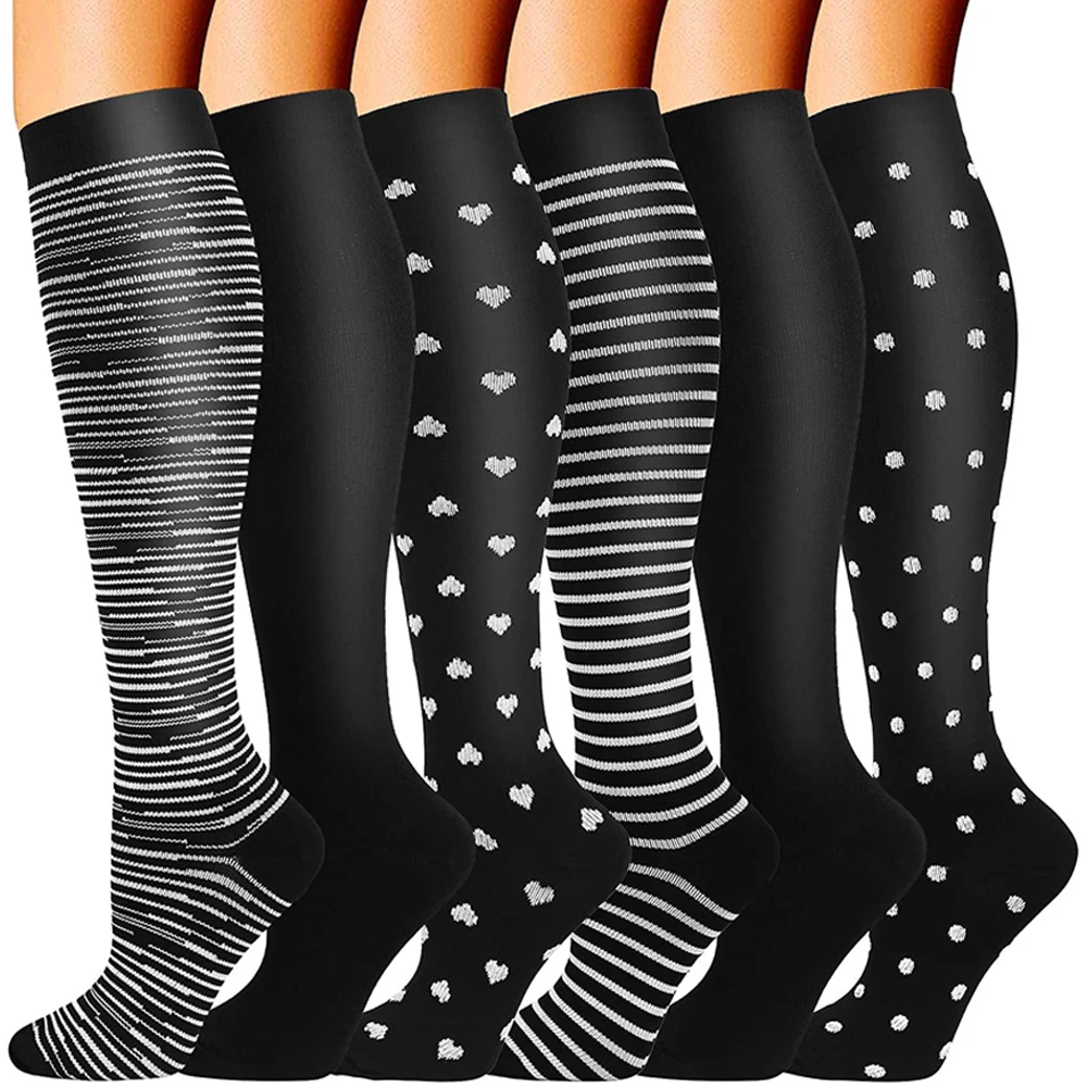 6 Pairs Compression Socks for Men & Women,15-20mmHg is Best for Running, Athletic, Pregnancy, Travel