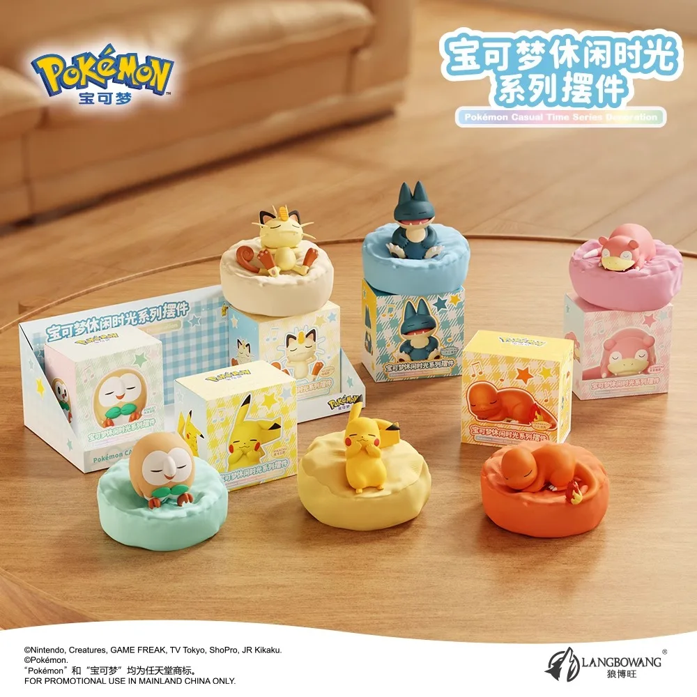 Pokemon Casual Time Pikachu Munchlax Slowpoke Rowlet Meowth Charmander Sleeping Posture Anime Figures Pvc Toys Kawaii Ornament