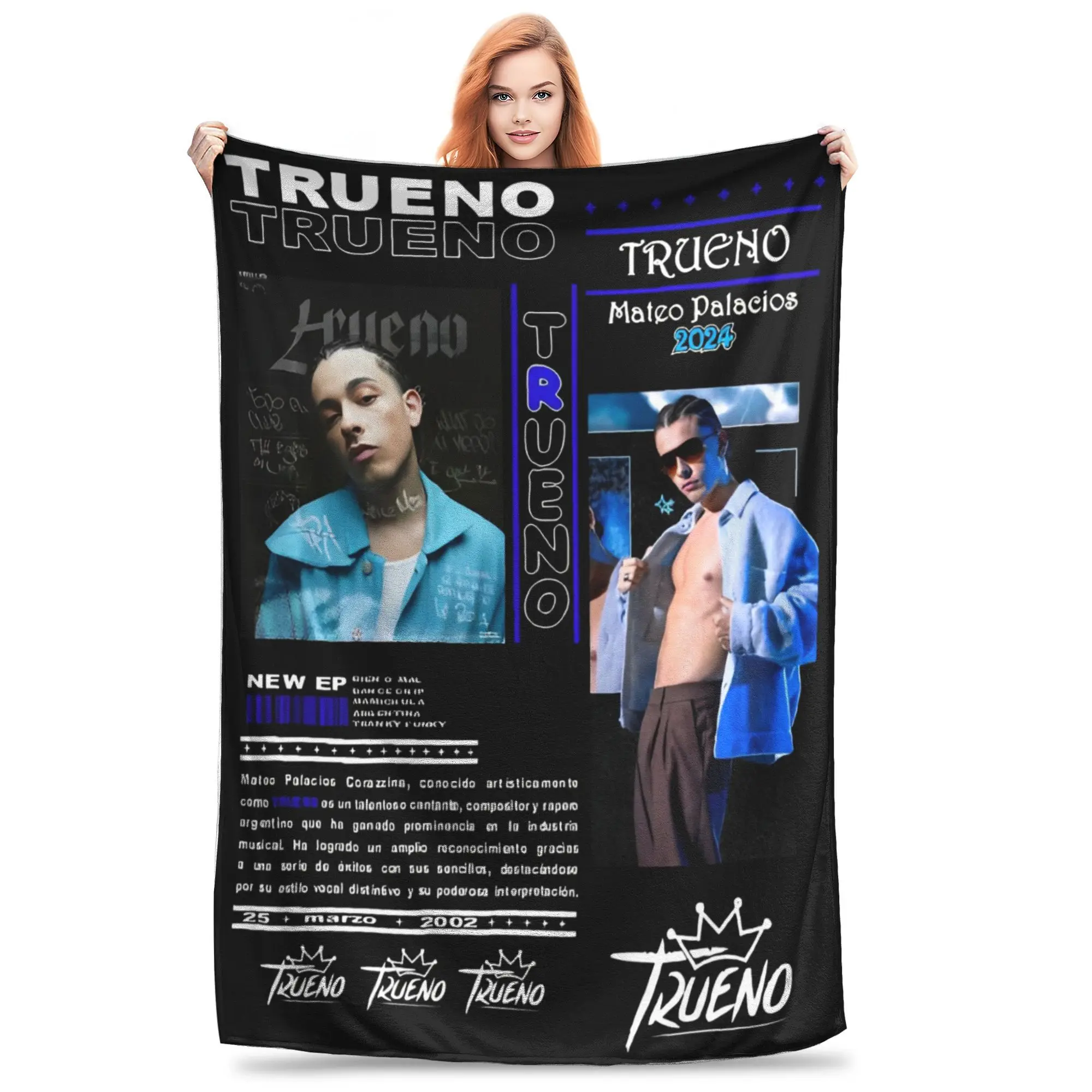 

Funny trueno hip hop rapper Blankets Lightweight Thin Fleece Cozy Throw Blankets Machine Washable