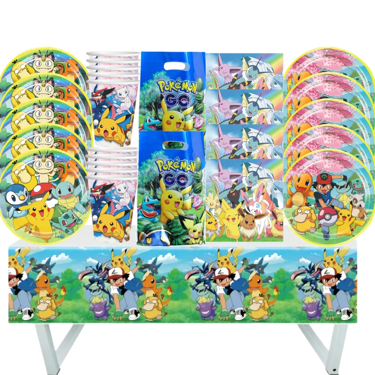 

20pepole Pokemon Disposable Tableware set Birthday Decor 81PCS Pikachu Tablecloth Plate Cup Baby Shower Boys Gift Party Supplies