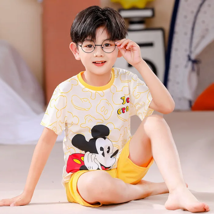 

Disney Mickey Mouse Summer Children's Pijamas Set Loungewear Short Sleeve Cartoon Boys Girls Cartoon Casual Home Wear Sleepwear