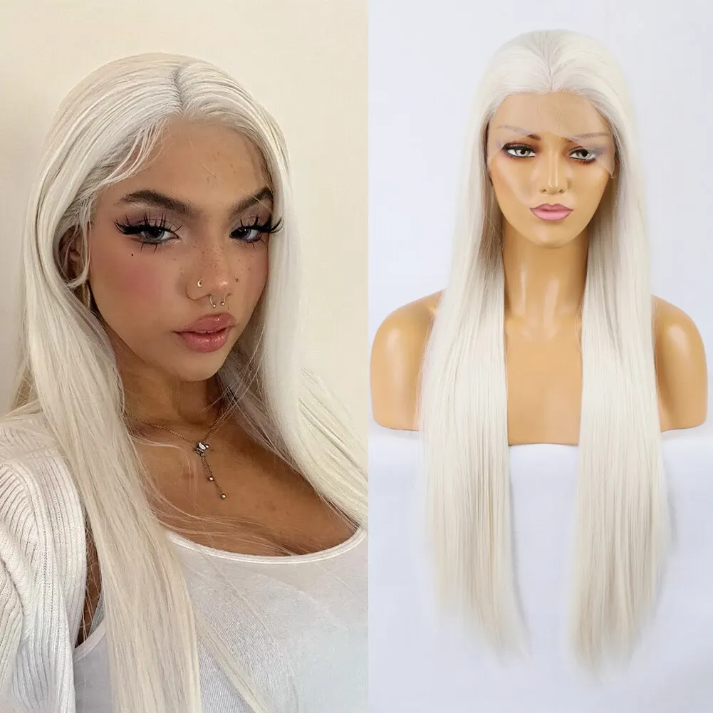 Synthetic Lace Front Wig Long Straight Hair Lace Wigs for Women with Baby Hair Heat Resistant Party Cosplay Wig Black Blonde Use