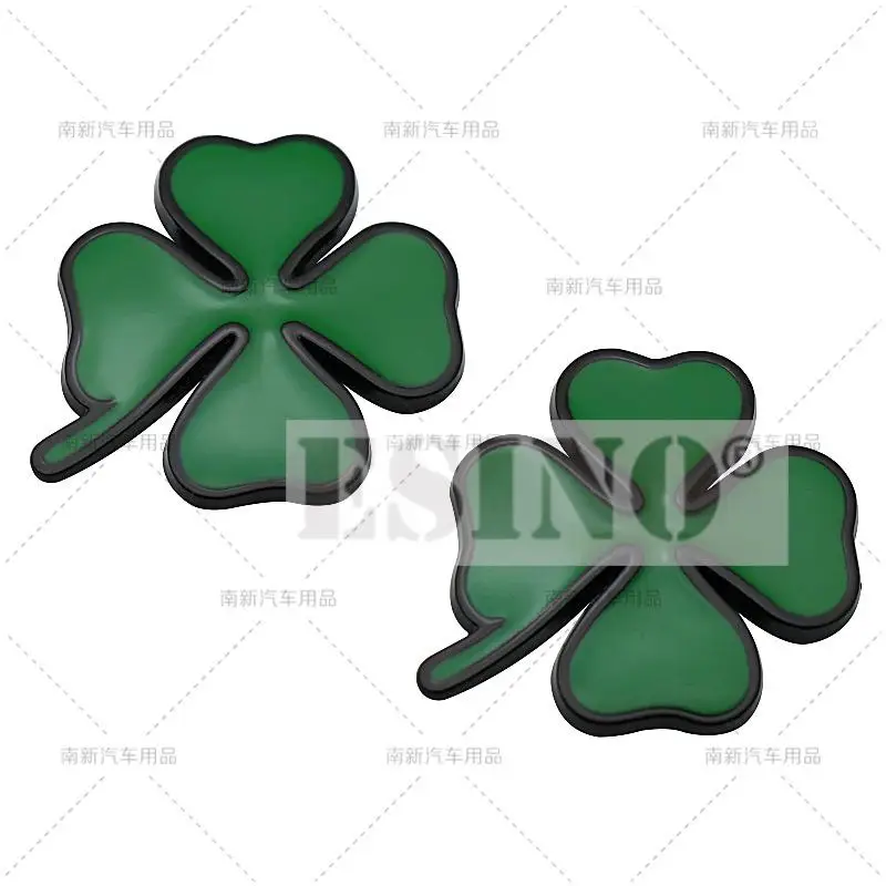 2 x 3D Metal Chrome Zinc Alloy Emblem Lucky Four Leaves Clover Quadrifoglio Car Badge Body Trunk Fender Adhensive Sticker