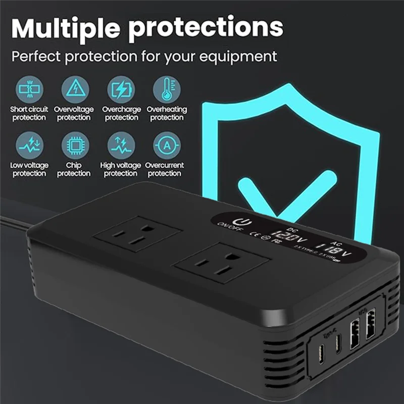 

Car Inverter 200W With USB Ports, DC 12V To 110V AC Converter, Charger Adapter, LED Display, Car Plug