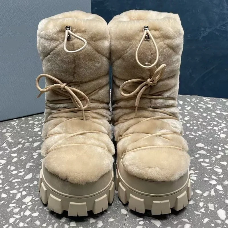 

High quality woman wool thick-soled snow boots with height-enhancing feature - winter shoes that are warm and comfortab 25111108