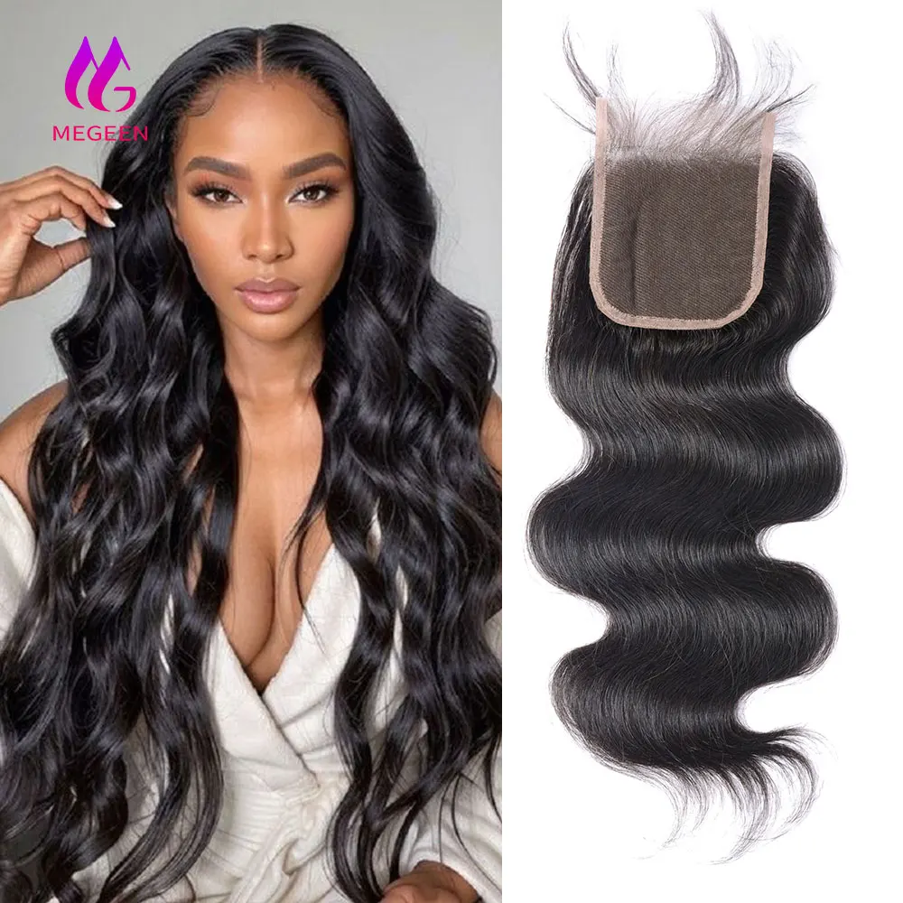 

Megeen 4x4 5x5 6x6 HD Прозрачная Кружевная застежка для женщин, волнистые волосы для наращивания, готовые натуральные волосы черного цвета