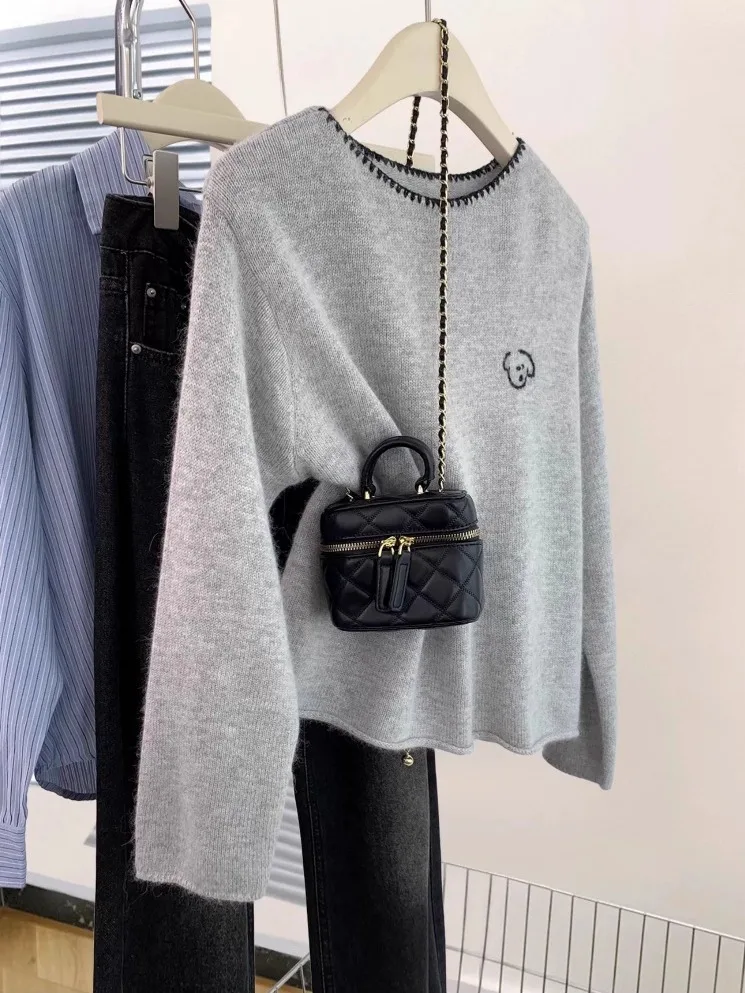 سترة نسائية محبوكة طويلة مطرزة من Ele سترة نسائية للخريف والشتاء فضفاضة تغطي البطن ومضادة للشيخوخة #3