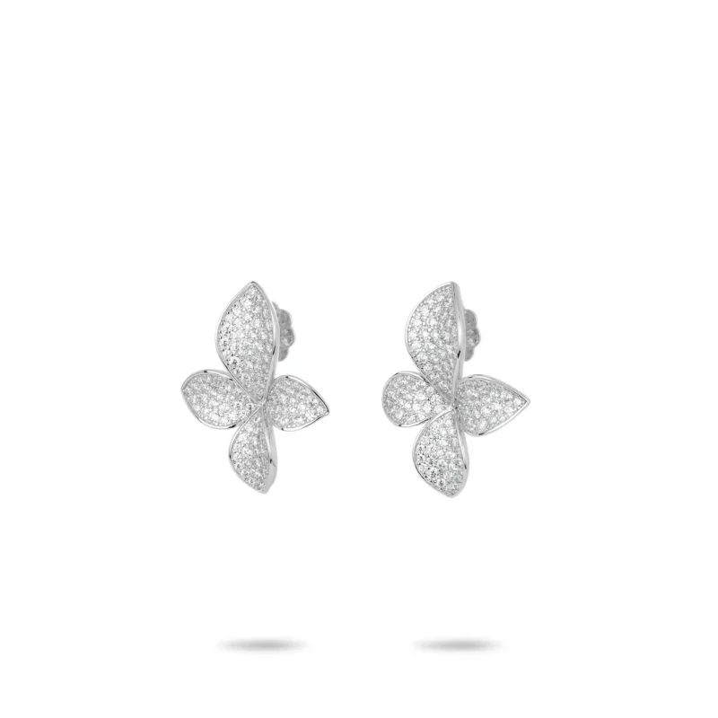 Cameo 925 Silver White K Gold-plated Synthetic Zircon Earrings White Full Diamond Four Petal Flower Fashion Leaf Shape Earrings