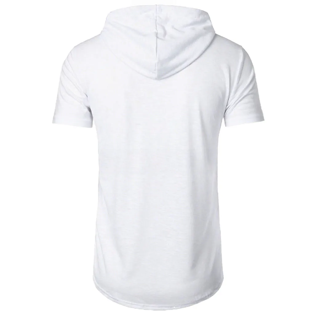 Männer Baumwolle T-shirt Kurzarm Mit Kapuze Einfarbig Slim Fit Männlich Atmungsaktive Sport Tees Leichte Fitness Männlich Casual Tops – Detail 16