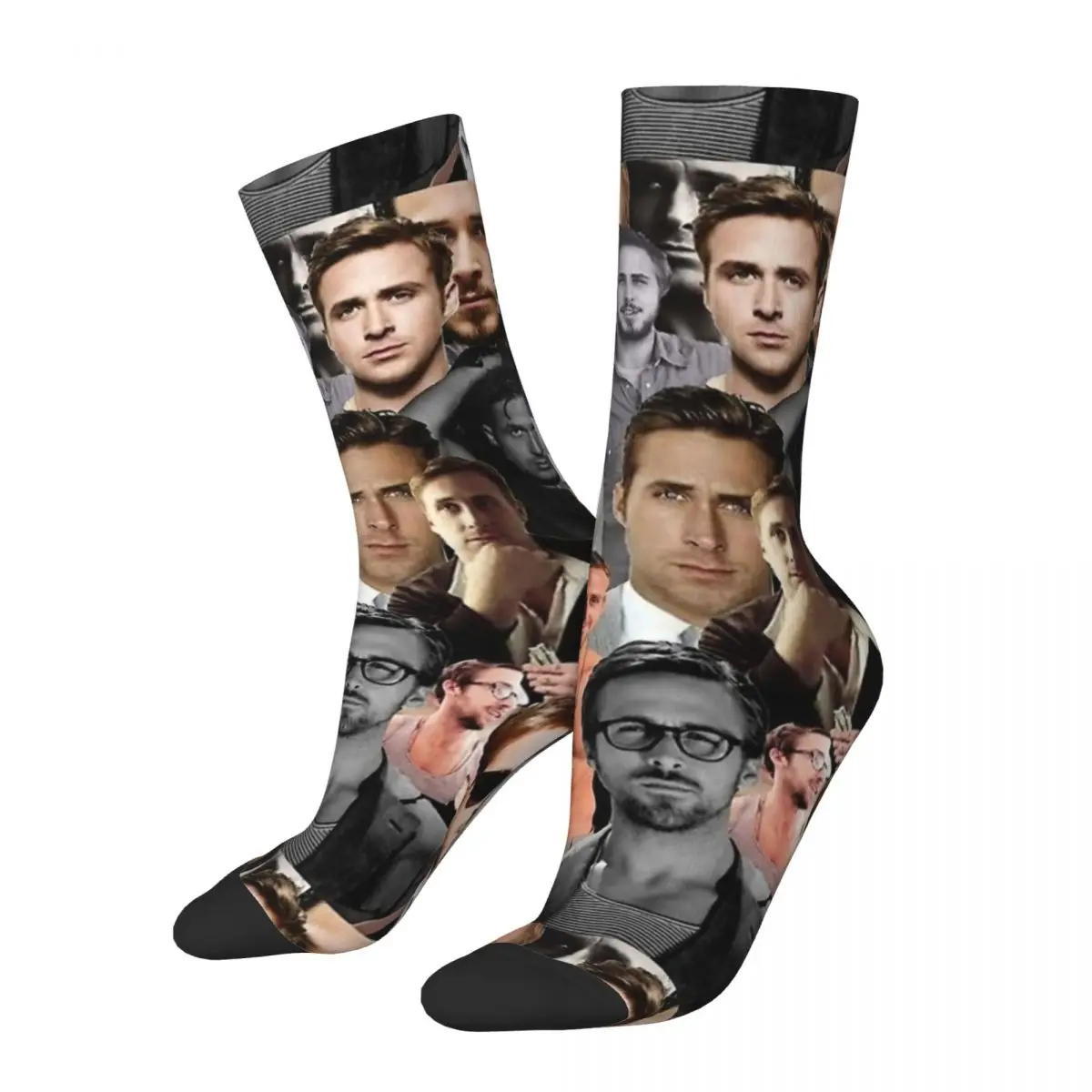 

Crazy Design Ryan Gosling Collage Sports Socks Polyester Middle Tube Socks for Women Men Non-slip