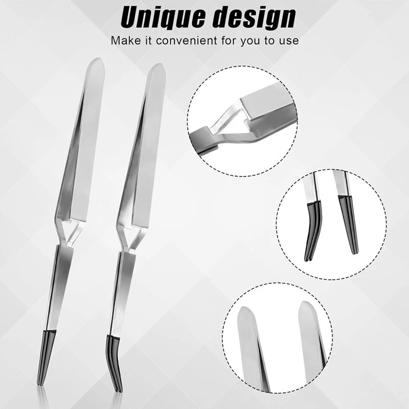 2Pcs Craft Tweezers, Reverse Stainless Steel Crosslocking Tweezers Straight Action Tweezers For Jewelry Making Crafting