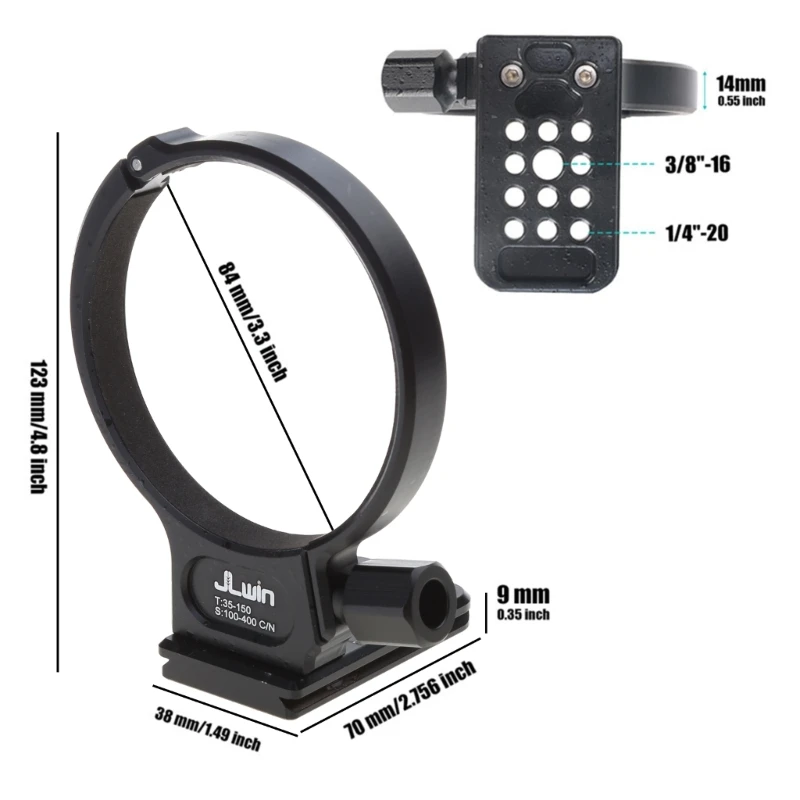 Lens Collar Support Tripod Mount Ring for 35-150mm 100-400mm Contemporary Lens, Bottom is ARCA Type Quick Release Plate