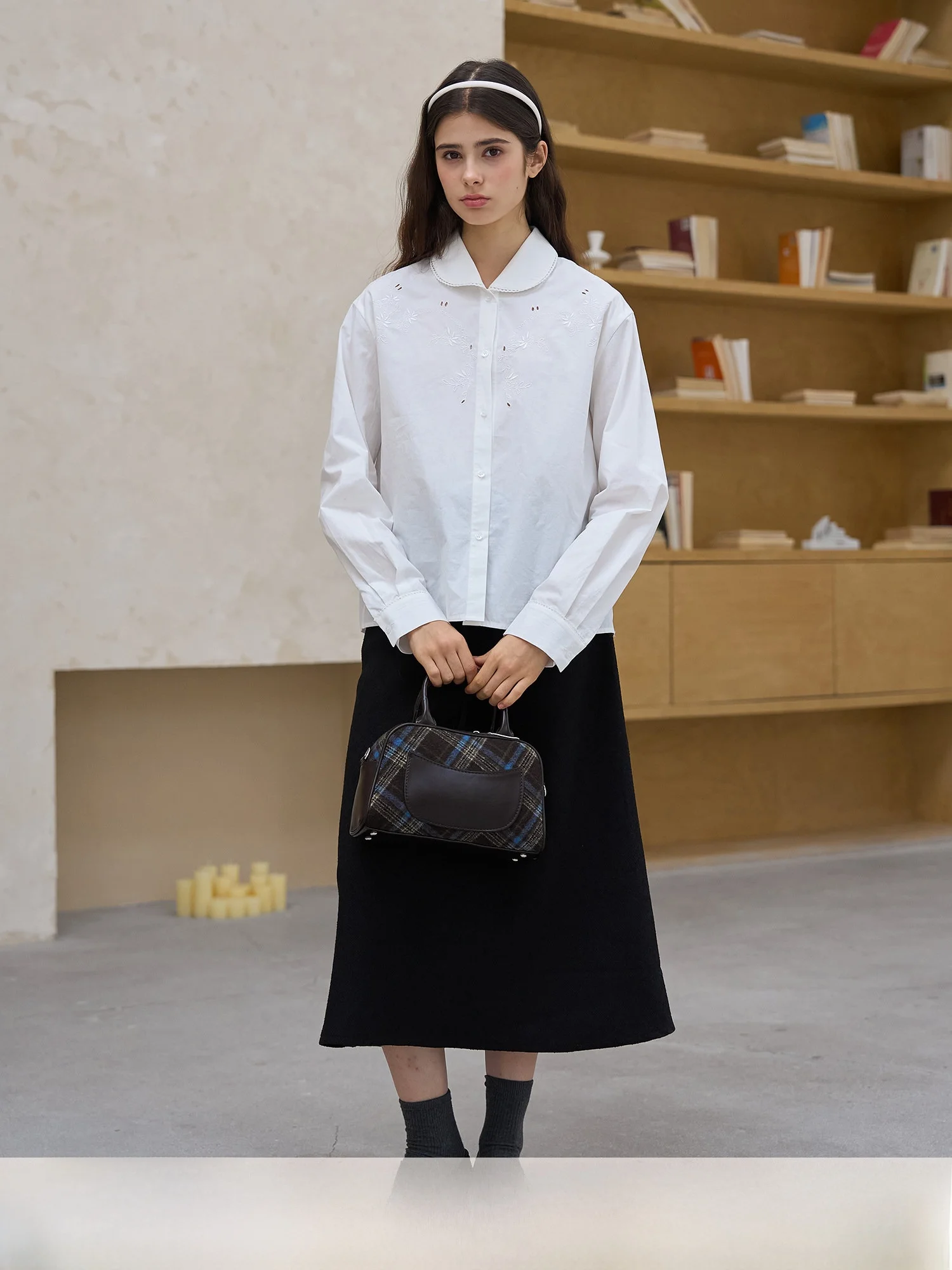 

Bruland Women's Loose Cotton irt Embroidered Collar Layered Vintage Sle Long Sve Casual Busin Faion Spring