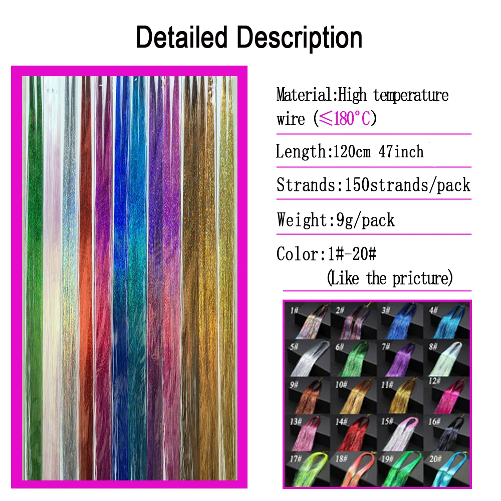 Synthetic Hair Tinsel Rainbow Colored Strands Girl Headwear Hair Laser False Hair Extensions Bling Decoration Glitter Party