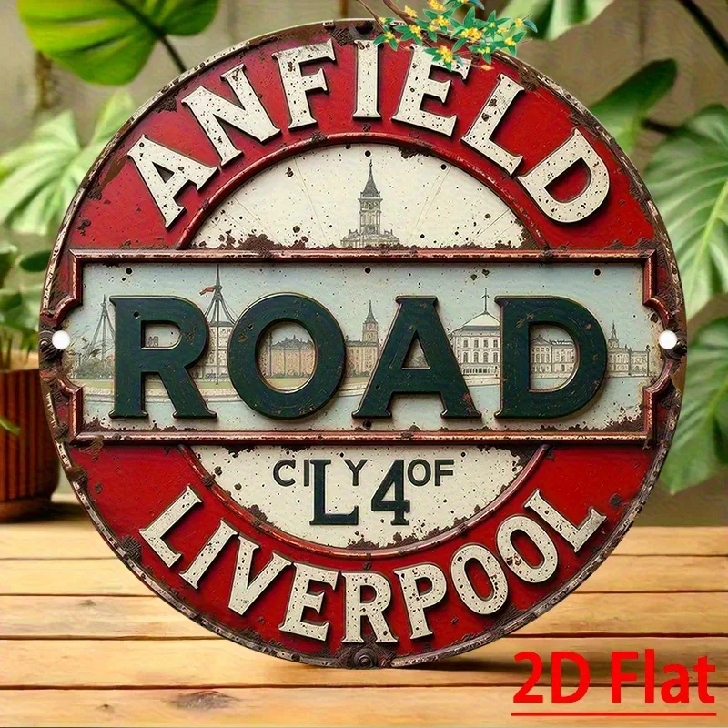 2D Flat - Retro Liverpool L4 Anfield Road Wall Sign - 80S And 90S Vintage Metal Art Decor, Suitable for Home, Bar, Garage, Cafe
