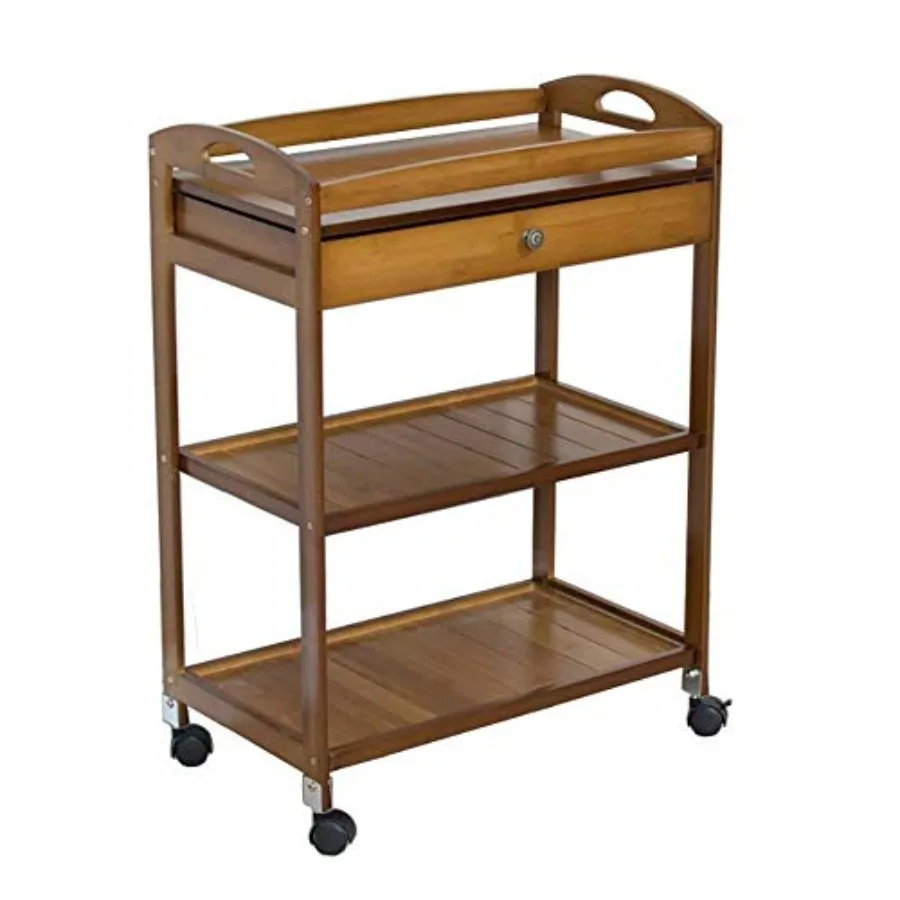 

Trolley, Supplies Rack, Cart Tool 3 Tier Utility Cart with Storage Drawer, Hotel Kitchen Cartering Cart, Bamboo Beauty Salon Ro