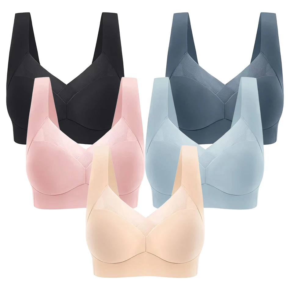 Comfortable Solid Color Women Daily Casual Large Size Ice Silk Seamless Sports Bra Removable Cups and Wire Free Design Bras