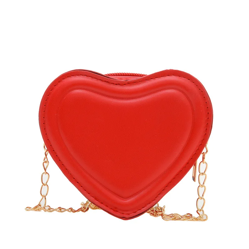 Love Heart Shape Children\'s Shoulder Bag Fashion Girls Baby Chain Mini Crossbody Bags Solid Color Princess Coin Purse Handbags